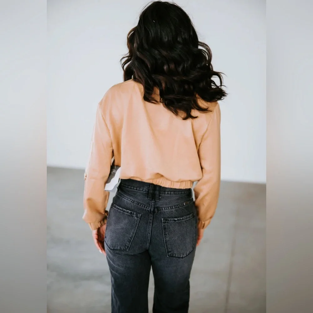 Lovepoem by Block Gianna Satin Bomber Jacket in rose gold, Small - Picture 7 of 10
